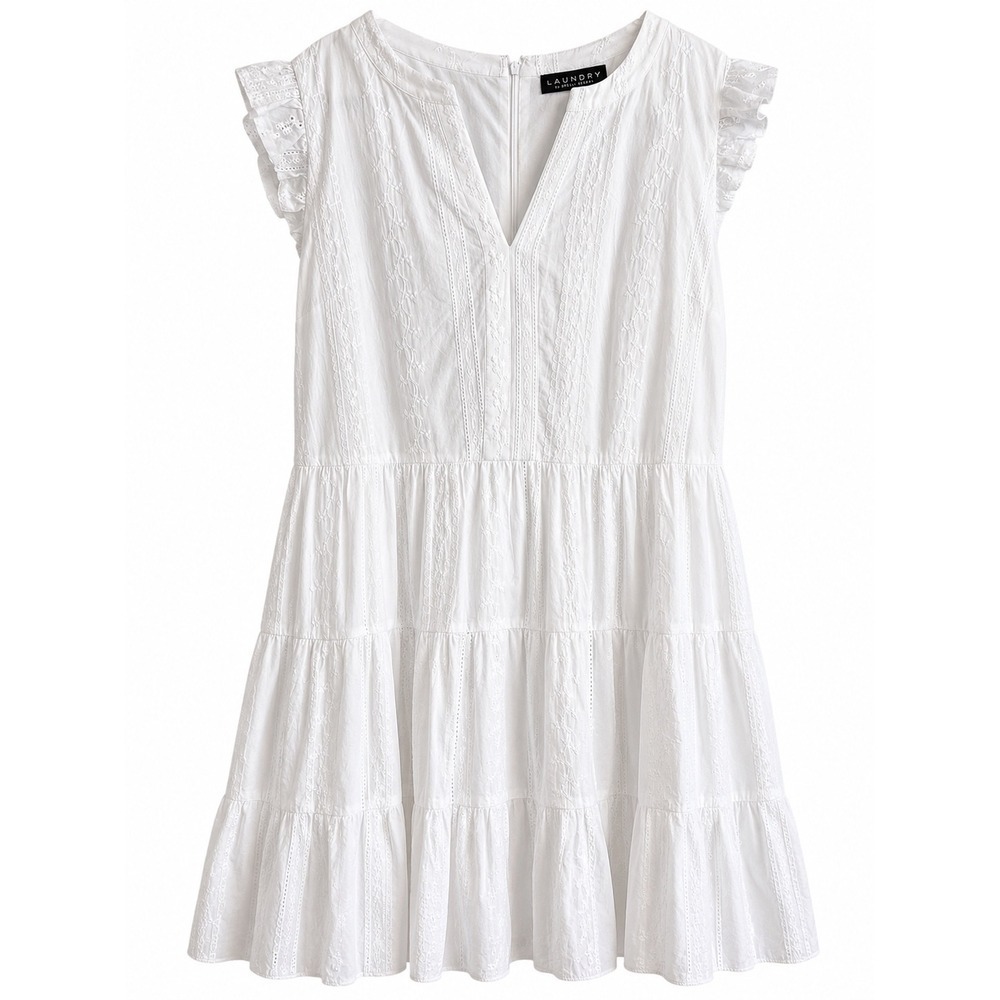 Laundry by Shelli Segal White Embroidered Boho Midi Dress Size 16 Lined